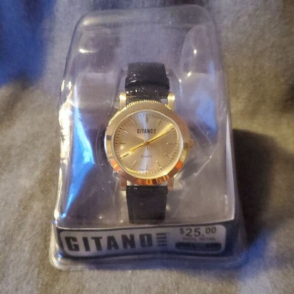 NEW Deadstock 80's Gitano Men's Gold Watch in Sealed Package Time Capsule - Picture 2 of 6